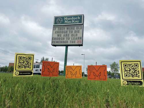 Photo by Tony Zerucha 
Students at Murdoch MacKay Collegiate asked teachers and administration to place a statement on the school’s sign in June.