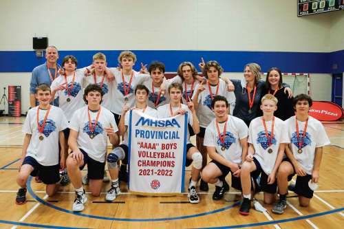 Photo by Terrence Lee 
The Westgate Mennonite Collegiate Wings AAAA varsity boys volleyball team went undefeated all season.