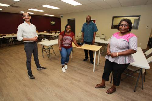 (From left) Rami Saad, project manager for African Communities of Manitoba Inc.; Dorothy Lynnette Harmon, youth engagement co-ordinator; Chuks Ojidoh, director of community programs; and Titi Tijani, president, are just a few of the team members running the non-profit’s new community resource centre at 301 Nassau St. N.