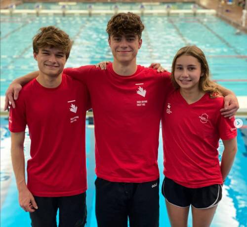 Supplied photo
                                (From left) Winnipeggers Alex Tiaglei, Adam Cohen, and Anna Wylie competed at the World Junior Diving Championships in Montreal earlier this month.