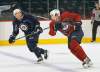WAYNE GLOWACKI / WINNIPEG FREE PRESS ARCHIVES
At right Winnipeg Jets player Troy Bodie chases puck against Derek Meech during a scrimmage in the MTS Centre last week.