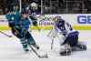 JEFF CHIU / THE ASSOCIATED PRESS
San Jose Sharks center Logan Couture (39) scores a goal past Winnipeg Jets goalie Connor Hellebuyck (37) during the second period of an NHL hockey game in San Jose, Calif., Saturday, Nov. 25, 2017.