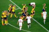 Sweden players run to their goalkeeper celebrating at the end of the Women's World Cup round of 16 soccer match between Sweden and Canada at the Parc des Princes in Paris, France, Monday, June 24, 2019. Sweden won 1-0. (AP Photo/Michel Euler)