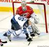 Phil Hossack / Winnipeg Free PressJets� Blake Wheeler runs interference in front of Hurricanes goalie Brian Boucher in Wednesday night�s pre-season contest at the MTS Centre.