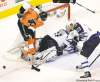 Tom Mihalek / the associated press archives
A rare photo: Jets defenceman Dustin Byfuglien in his own end of the rink.
