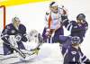 CP
TREVOR HAGAN / THE CANADIAN PRESSOndrej Pavelec makes a glove save as Capitals� superstar Alex Ovechkin (8) waits to pounce on a potential rebound Thursday night at the MTS Centre.