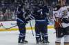MIKE DEAL / WINNIPEG FREE PRESS
Winnipeg Jets' Paul Postma (4) celebrates his goal with teammates Andrew Copp (9) and Scott Kosmachuk (72) against the Anaheim Ducks in the first period.