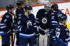 JOHN WOODS / WINNIPEG FREE PRESSWinnipeg Jets goaltender Ondrej Pavelec (31) celebrates a 5-1 win against the Minnesota Wild with Drew Stafford (12) and teammates in NHL action in Winnipeg on Sunday, April 3, 2016.