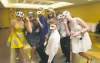 Ruth  Bonneville / Winnipeg Free Press
Aby (from left), Mackenzie, Avery, Hailey, Noah, Sydney and Liam (front) hide behind masks at farewell party, but were quick to bare their souls about their hopes and fears for high school.