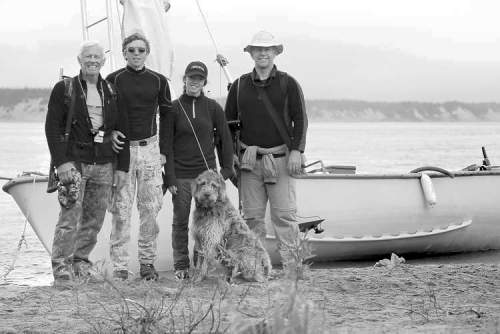 Handout
Johann Sigurdson III (from left) Johann Sigurdson IV, Mackenzie Collette and David Collette of the Fara Heim Foundation  stand at the approximate location of the Battle of Hudson Bay in 1697.