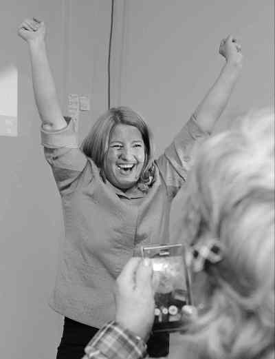 Jason Halstead / Winnipeg Free Press
Cindy Gilroy celebrates with supporters Wednesday night.