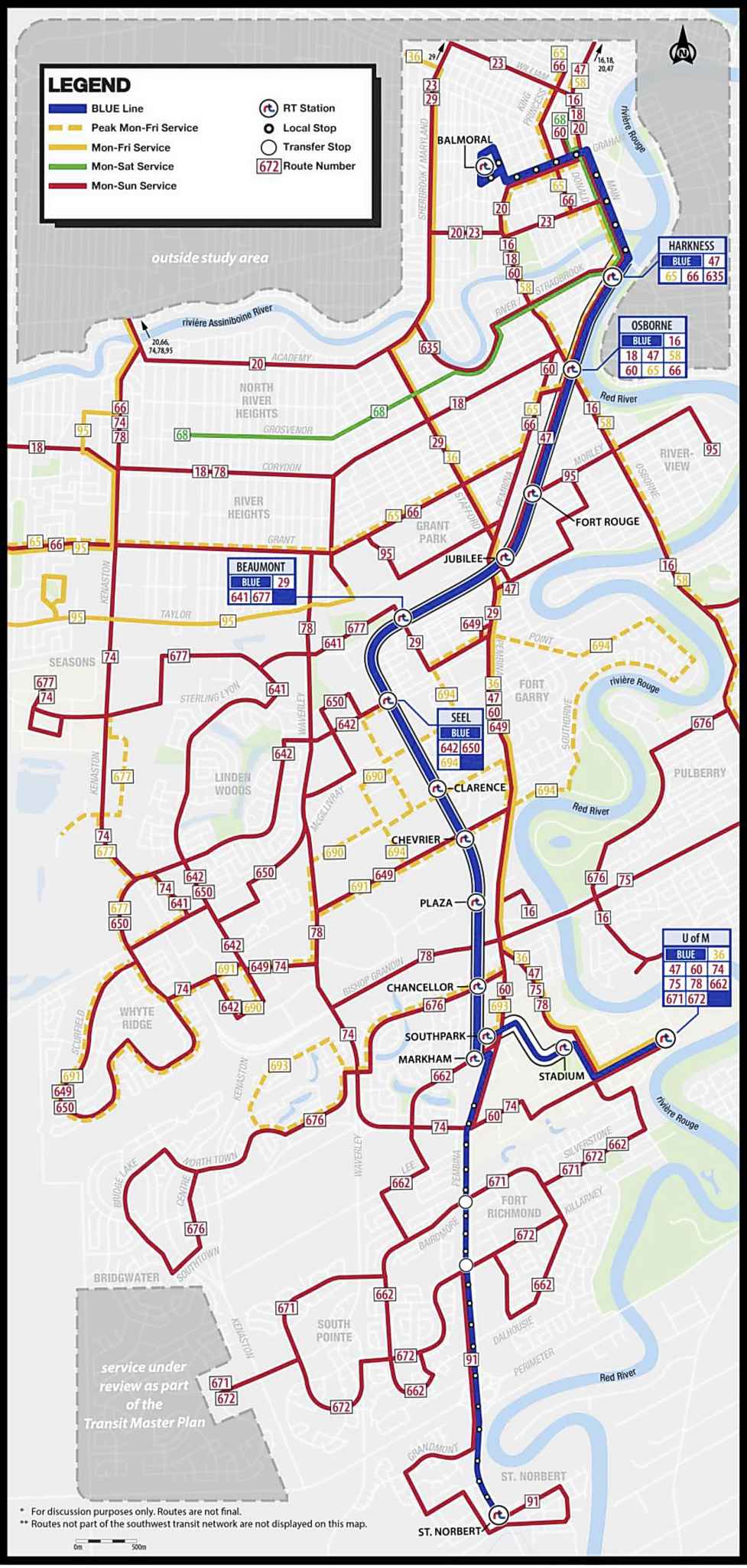 The proposed southwest transit corridor network. (City of Winnipeg)