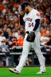 Houston Astros relief pitcher Roberto Osuna reacts after giving up a two-run home run to New York Yankees' DJ LeMahieu during the ninth inning in Game 6 of baseball's American League Championship Series Saturday, Oct. 19, 2019, in Houston. (AP Photo/Matt Slocum)