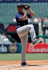 Seattle Mariners starting pitcher Yusei Kikuchi throws to the Los Angeles Angels during the first inning of a baseball game Sunday, July 14, 2019, in Anaheim, Calif. (AP Photo/Marcio Jose Sanchez)