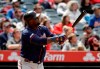 Minnesota Twins' Miguel Sano watches his two-run home run against the Los Angeles Angels during the seventh inning of a baseball game Thursday, May 23, 2019, in Anaheim, Calif. (AP Photo/Marcio Jose Sanchez)