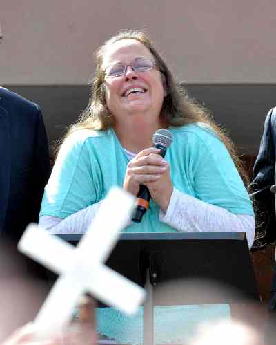 Timothy D. Easley / The Associated Press Files
Rowan County Clerk Kim Davis pauses as she speaks after being released from the Carter County Detention Center, Tuesday, in Grayson, Ky. Davis, the Kentucky county clerk who was jailed for refusing to issue marriage licenses to gay couples, was released Tuesday after five days behind bars.