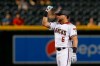 Arizona Diamondbacks' David Peralta reacts after hitting a double against the Colorado Rockies in the seventh inning during a baseball game, Monday, Aug. 19, 2019, in Phoenix. (AP Photo/Rick Scuteri)