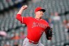 Los Angeles Angels starting pitcher Trevor Cahill throws during the first inning of the team's baseball game against the Baltimore Orioles, Friday, May 10, 2019, in Baltimore. (AP Photo/Nick Wass)