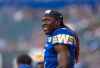 SASHA SEFTER / WINNIPEG FREE PRESS
Winnipeg Blue Bombers wide receiver Lucky Whitehead smiles as he watches the replay of his kickoff return for a touchdown to open the game against the Toronto Argonauts at IG Field on Friday night.