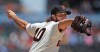 San Francisco Giants pitcher Madison Bumgarner works against the Atlanta Braves in the first inning of a baseball game Thursday, May 23, 2019, in San Francisco. (AP Photo/Ben Margot)