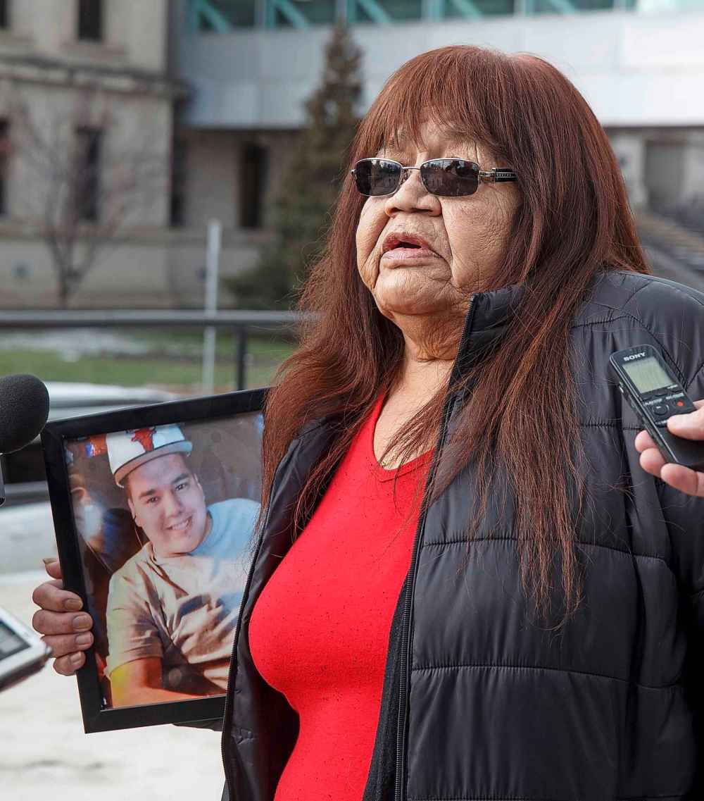 MIKE DEAL / WINNIPEG FREE PRESS
Gloria Lebold, grandmother to 23-year-old Cody Severight who was killed by former Winnipeg Police Constable Justin Holz, speaks to the media after Holz was sentenced to 30 months in jail Wednesday afternoon.