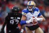 Chris Streveler is again the Winnipeg Blue Bombers' starting quarterback after Matt Nichols was placed on the six-game injured list. Streveler runs the ball during first half CFL West final football action against the Calgary Stampeders, in Calgary, Sunday, Nov. 18, 2018. THE CANADIAN PRESS/Jeff McIntosh