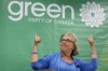 Green Party Leader Elizabeth May speaks in Toronto during a fireside chat about the climate, Tuesday, Sept. 3, 2019. May says her party, if elected, would balance the federal budget by 2024. THE CANADIAN PRESS/Cole Burston