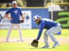 Toronto Blue Jays infielder Devon Travis takes part in a drill during baseball spring training in Dunedin, Fla., on February 16, 2019. Former Toronto Blue Jays second baseman Devon Travis has declined his assignment to triple-A Buffalo and elected to become a free agent. Injuries have troubled Travis for years. He has been out of the big leagues since 2018 when he played a career-high 103 games. THE CANADIAN PRESS/Nathan Denette