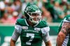 Saskatchewan Roughriders quarterback Cody Fajardo (7) celebrates a touchdown during first half CFL action against the Ottawa Redblacks, in Regina, Saturday, Aug. 24, 2019. To move atop the West Division standings, Fajardo and the Saskatchewan Roughriders will have to do something no other CFL club has this season: Beat the Winnipeg Blue Bombers at home.THE CANADIAN PRESS/Matt Smith