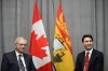 The premier of New Brunswick says Prime Minister Justin Trudeau is playing politics with the issue of abortion services in the province. Prime Minister Justin Trudeau meets with New Brunswick Premier Blaine Higgs on Parliament Hill in Ottawa on Tuesday, Feb. 5, 2019. THE CANADIAN PRESS/Sean Kilpatrick