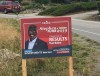 Campaign signs for a Liberal candidate in British Columbia have been vandalized with black colouring in the wake of an old photo surfacing that shows party leader Justin Trudeau wearing brownface. A photo of one of the damaged signs in Kelowna, B.C. is shown in a handout photo. THE CANADIAN PRESS/HO-Facebook-Stephen Fuhr CD MANDATORY CREDIT