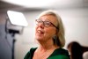 Green Party Leader Elizabeth May makes an announcement in Victoria, Wednesday, Oct. 16, 2019. May says her party would restructure Canada's global trade relations if elected Monday, arguing current agreements favour the rights of corporations at the expense of environmental protections. THE CANADIAN PRESS/Chad Hipolito