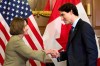 Canadian Prime Minister Justin Trudeau shakes hands with House Minority Leader Nancy Pelosi of Calif. prior to their meeting on Capitol Hill in Washington, Thursday, March 10, 2016. Justin Trudeau and U.S. House Speaker Nancy Pelosi are placing a bet on the NBA Finals, with the prime minister putting bagels and beer up against wine and chocolate. THE CANADIAN PRESS/AP, Cliff Owen