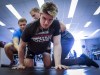 Humboldt Broncos bus crash survivor Ryan Straschnitzki, attends a physiotherapy session with kinesiologist Kirill Dubrovskiy, left, and physiotherapist Nelson Morela, centre, in Calgary on August 20, 2018. THE CANADIAN PRESS/Jeff McIntosh