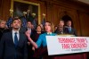 House Speaker Nancy Pelosi of Calif., accompanied by Rep. Joaquin Castro, D-Texas, left, and others, speaks about a resolution to block President Donald Trump's emergency border security declaration on Capitol Hill, Monday, Feb. 25, 2019 in Washington. House Democrats have introduced a resolution to block the national emergency declaration that President Donald Trump issued last week to fund his long-sought wall along the U.S-Mexico border, setting up a fight that could result in Trump's first-ever veto. (AP Photo/Alex Brandon)