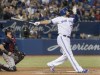 Toronto Blue Jays' Rowdy Tellez hits a three run home run against the Boston Red Sox in the fifth inning of their American League MLB baseball game in Toronto on Tuesday May 21, 2019. It was his second home run in the game. THE CANADIAN PRESS/Fred Thornhill