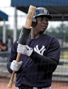 New York Yankees' Didi Gregorius waits in the on-deck circle during a Gulf Coast League baseball game Monday, May 20, 2019, in Tampa, Fla. Gregorius is playing for the first time since having Tommy John surgery. (AP Photo/Chris O'Meara)