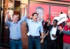 Prime Minister Justin Trudeau raises the arm of Carleton Liberal candidate Chris Rogers (left) attends as he attends and election campaign event in Manotick, Ontario, Monday September 9,2019. THE CANADIAN PRESS/Fred Chartrand