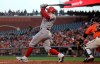 Cincinnati Reds' Nick Senzel follows through on a two-run triple against the San Francisco Giants during the second inning of a baseball game in San Francisco, Friday, May 10, 2019. (AP Photo/Jeff Chiu)