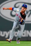 New York Mets right fielder Michael Conforto catches a line drive off the bat of Atlanta Braves' Freddie Freeman during the first inning of a baseball game Wednesday, Aug. 14, 2019, in Atlanta. (AP Photo/John Amis)