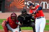 Atlanta Braves left fielder Adam Duvall (23) watches his two-run homer against the St. Louis Cardinals in the seventh inning during Game 2 of a best-of-five National League Division Series, Friday, Oct. 4, 2019, in Atlanta. (AP Photo/Scott Cunningham)