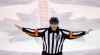 CP
Referee Tom Kowal (32) signals that the goal scored by Winnipeg Jets' Mark Scheifele (not shown) would be disallowed while playing the New York Rangers' during third period NHL hockey action in Winnipeg, Sunday, February 11, 2018. THE CANADIAN PRESS/Trevor Hagan