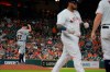Detroit Tigers' Jordan Zimmerman, left, steps off the mound after walking Houston Astros' Martin Maldonado in the third inning of a baseball game Thursday, Aug. 22, 2019, in Houston. (AP Photo/Richard Carson)