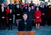 Members of cabinet stand behind Prime Minister Justin Trudeau as he speaks to reporters following a swearing in ceremony at Rideau Hall in Ottawa, on Wednesday, Nov. 20, 2019. THE CANADIAN PRESS/Justin Tang