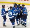CP
Winnipeg Jets' Kyle Connor (81), Patrik Laine (29), Mark Scheifele (55), Blake Wheeler (26) and Dustin Byfuglien (33) celebrate after Scheifele scored against the Chicago Blackhawks' during first period NHL hockey action in Winnipeg, Tuesday, December 11, 2018. THE CANADIAN PRESS/Trevor Hagan