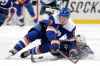 (AP Photo/Julio Cortez)
New York Islanders left wing Matt Martin and Winnipeg Jets defenceman Nelson Nogier compete for the puck during the second period Tuesday in New York.