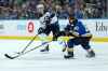 (AP Photo/Scott Kane)
Winnipeg Jets centre Mark Scheifele looks to pass the puck while under pressure from St. Louis Blues left wing Alexander Steen during the first period Thursday in St. Louis.
