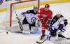 Carlos Osorio / The Associated Press
Winnipeg Jets goalie Ondrej Pavelec blocks a shot near Detroit Red Wings left winger Jiri Hudler and Jets defenceman Zach Bogosian in Detroit Saturday.