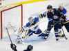 THE CANADIAN PRESS/John Woods
St. Louis Blues goaltender Jordan Binnington stops the shot from Winnipeg Jets' Mark Scheifele in the dying seconds of the third period of the Blues' 2-1 win in Game 1 of their first-round Stanley Cup playoff series, Wednesday.