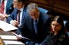 Manitoba Premier Brian Pallister talks to ministers after the reading of the Speech from the Throne at the Manitoba Legislature in Winnipeg, Monday, September 30, 2019. THE CANADIAN PRESS/John Woods